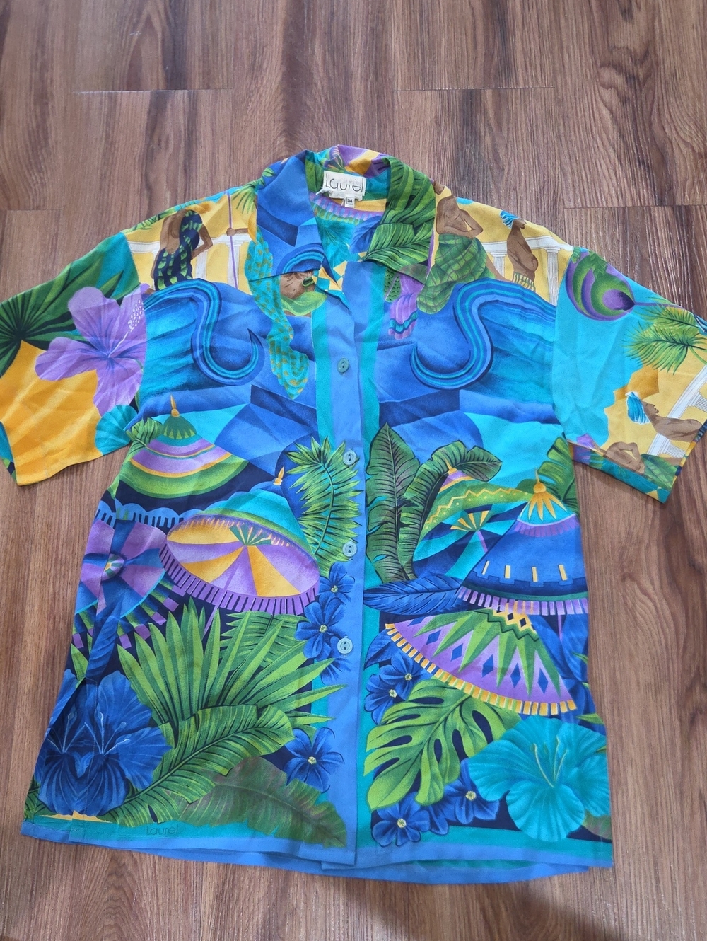 Laurel Vintage Silk Tropical Floral Button Down